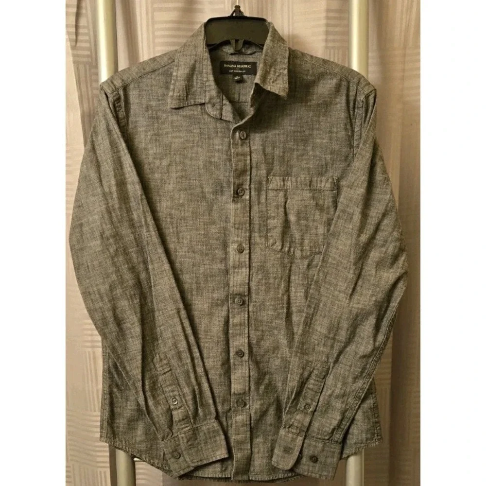 Banana Republic Gray Soft Wash Tailored Slim Fit Shirt Men's Small Long Sleeve S
